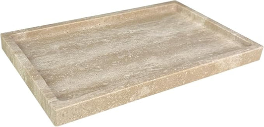 Natural Travertine Stone Perfume Tray, 9.8"x5.9" Marble Vanity Tray for Bathroom/Kitchen/Coffee Table