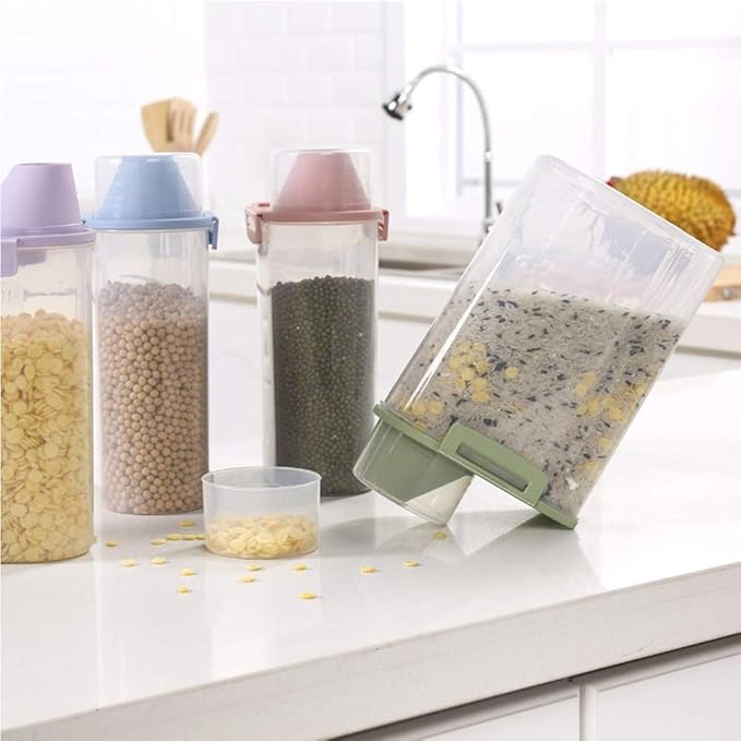 Pet Food Storage Container with Measuring Cup, Pour Spout and Seal Buckles Food Dispenser for Dogs Cats (Purple)