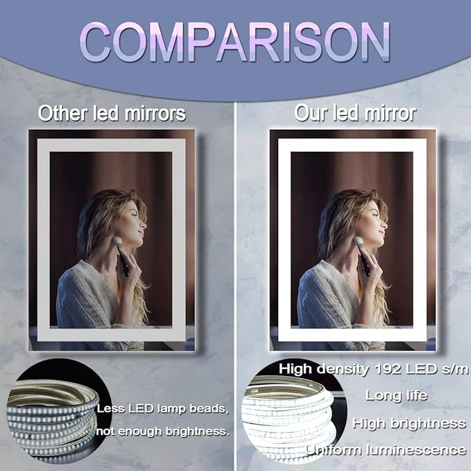 30 x 20 Inch LED Bathroom Mirror with Lights 3 Color Adjustable Brightness Frontlit Anti-Fog 30" Lighted Vanity Mirror for Bathroom Wall Horizontal/Vertical Mounted 30 Smart Light up Mirrors