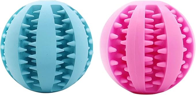 Mira's Pocket Engaging Treat-Dispensing Chew Ball for Dogs - Natural Rubber Puzzle Toy for Teething, Boredom & Dental Health (Blue & Yellow, Large) (Sky Blue & Pink, Small)