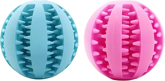 Mira's Pocket Engaging Treat-Dispensing Chew Ball for Dogs - Natural Rubber Puzzle Toy for Teething, Boredom & Dental Health (Blue & Yellow, Large) (Sky Blue & Pink, Small)
