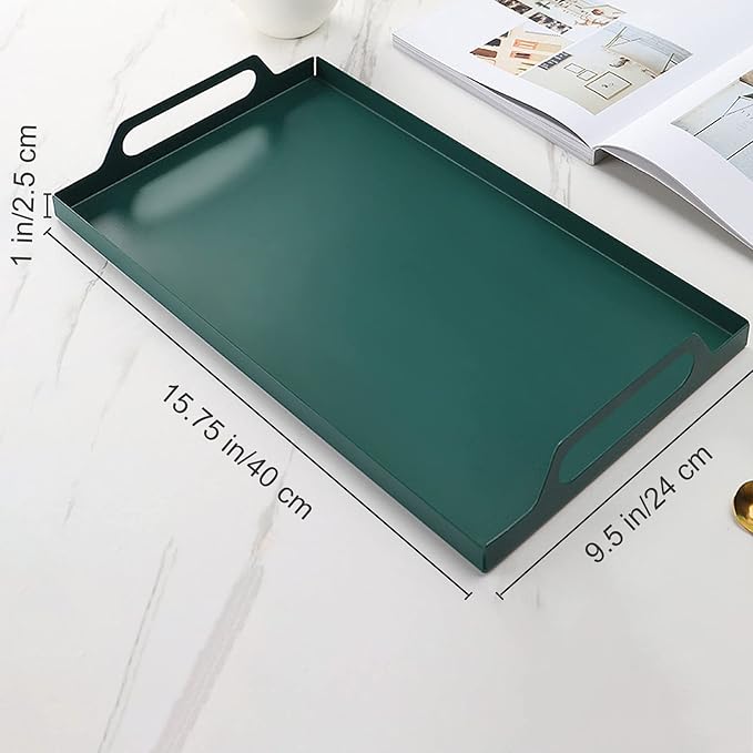 VANRA Metal Serving Tray Portable Bed Tray with Handles for Coffee Table, Living Room, Kitchen and Bathroom (Black Green)
