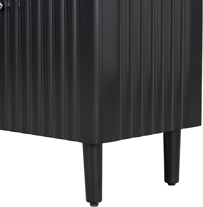 Modern Elegant Sideboard with 4 Wavy Pattern Doors and Cylindrical Legs, 58'' Storage Cabinets with Adjustable Shelves, Accent Entryway Cabinet for Living Room Hallway Kitchen (Black-4UV)