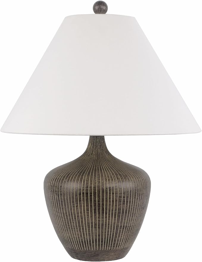 Abani Table Lamp Camille Tapered Vase 22” – Brown Ceramic Base with White Linen Shade – E26 Bulb Included – Transitional Desk Lamp for Bedroom, Living Room Lamp, Office or Nightstand