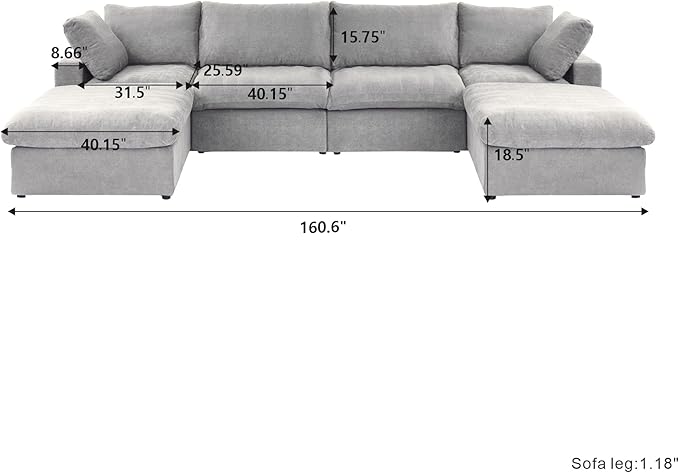 Cloud Modular Sectional Sofa Couch,160.6" U Shaped Convertible Couches with Storage Ottoman for Living Room,Minimalist Deep Sofa Couches,Sofa Covers Washable&Replaceable(Grey)
