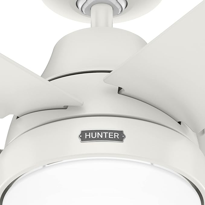 Hunter 52 inch Indoor Ceiling Fan with LED Light and Remote Control - White Modern Smart Ceiling Fan, Standard Mount, 5 Blades, For Bedroom, Living Room, or Kitchen, Quiet- Aerodyne 51336, Fresh White