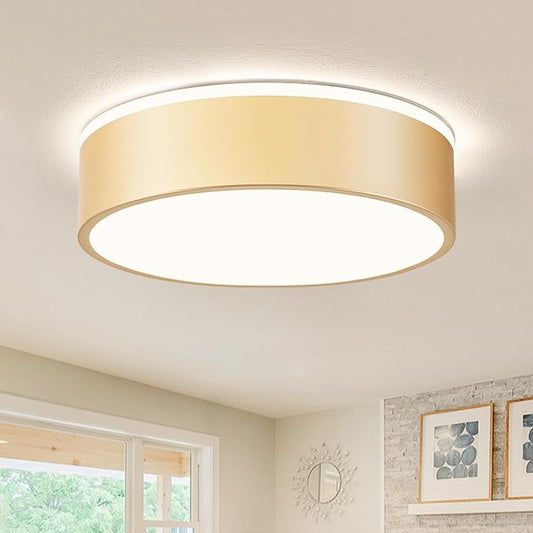 Vikaey Gold LED Ceiling Light, Modern Flush Mount Ceiling Light Fixture, Not Dimmable Minimalist Round Metal Lighting Fixture Ceiling Lamp for Hallway, Entryway, Bedroom, Balcony, 11.81 Inch