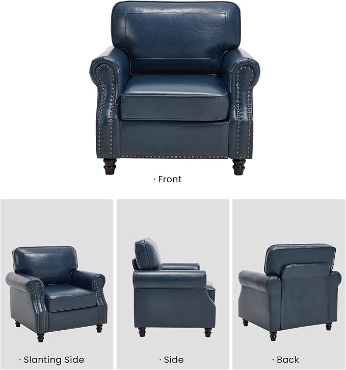 WILLOVE Accent Chair Set of 2, Faux Letaher Arm Chair, Reading Chair for Living Room, Bedroom & Offcie, Blue