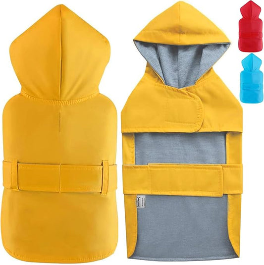 LeerKing Raincoat for Dogs - Hooded with Leash Hole, Waterproof Double Layer Coat Jacket with Lining, 10 Sizes for Small Medium and Large Dogs,Yellow,XXS