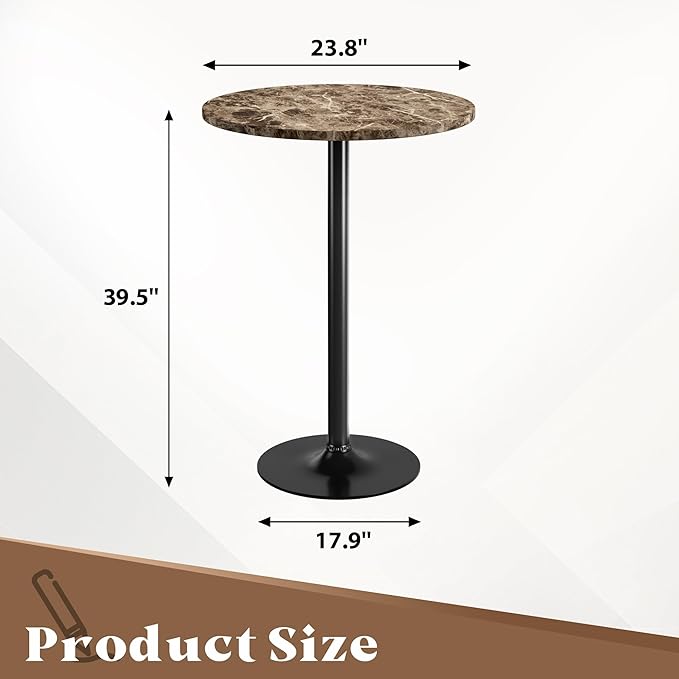 Homall Round Dining Table Bistro Pub 23.8 x 39.5 Inches Bar Table for Kitchen, Dining Room (1, Marble-Black)