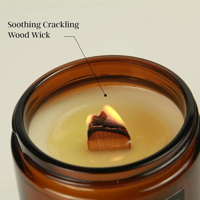 Teakwood Noir Mahogany Crackling Wood Wick Candle for Men – Strong Masculine Scent, 100% Soy, 50-Hour Burn – Luxury Scented Candle with Crackling Wooden Wick for Home, Office, Gifts