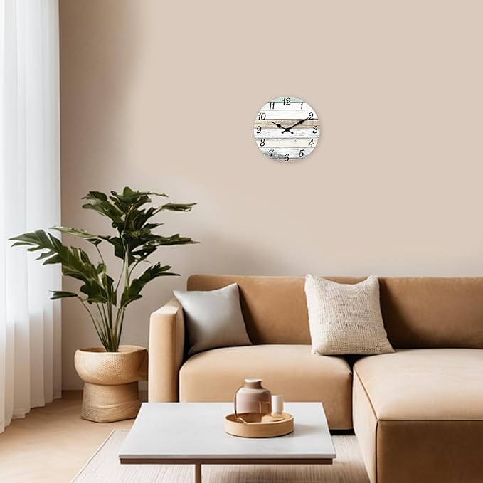 XNM Analog Clock for Kitchen 10 Inch Wood Small Wall Clocks Battery Operated Rustic Wall Clock Non Ticking(No Solid Wood, It is with MDF Material)