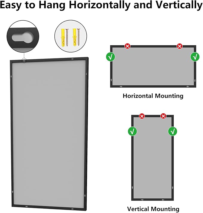 Koonmi Bathroom Mirror 36x71 Matte Black Bathroom Wall-Mounted Mirrors, Modern Rectangle Vanity Mirror, HD Tempered Glass, Aluminum Alloy Frame Allow to Hang Horizontally or Vertically