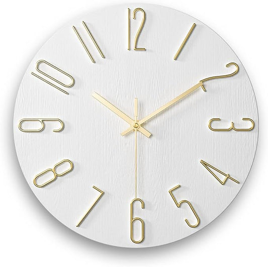 Wall Clock, Silent Clock, Wall Clocks Battery Operated， 12 inch Modern Wall Clock, Suitable for Offices, Living Rooms, Kitchens, Homes, Schools (White)