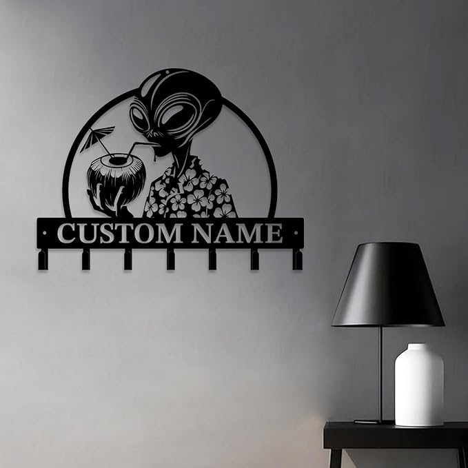 Personalized Custom Alien ET Metal Wall Keys Hooks,Clothes Hooks Alien ET Art Coat Racks,Door Holder,Black Alien ET Decorations for Home,Entrance Doors,Hallway, Bedroom,Keys,Hats (Style P)