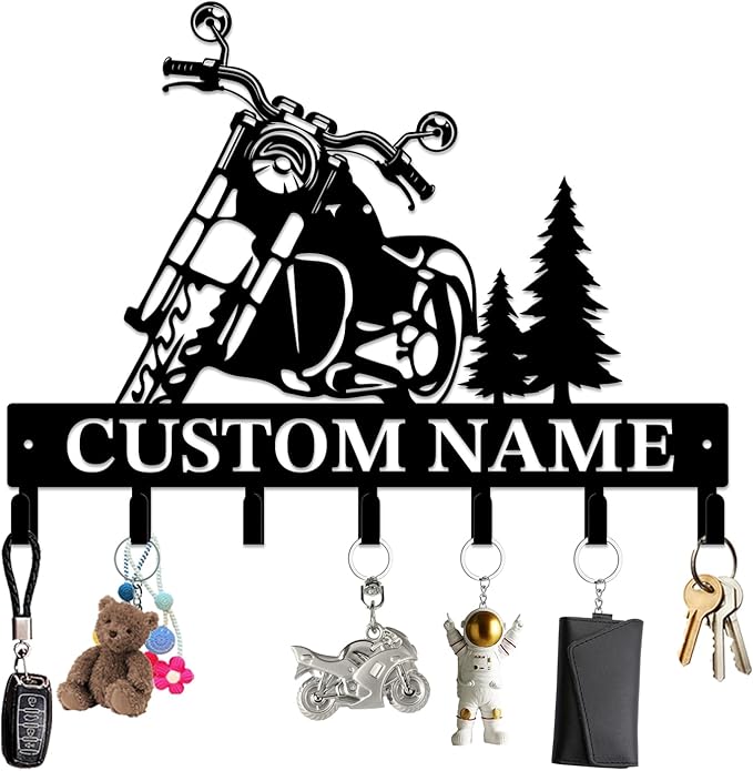 Personalized Custom Name Motorcycle Keys Hooks,Metal Motorcycle Art Clothes Keys Hooks,Metal Motorcycle Lover Wall Home Storage Decorative Keys Hooks,Key Holder Hooks for Wall (Style E)
