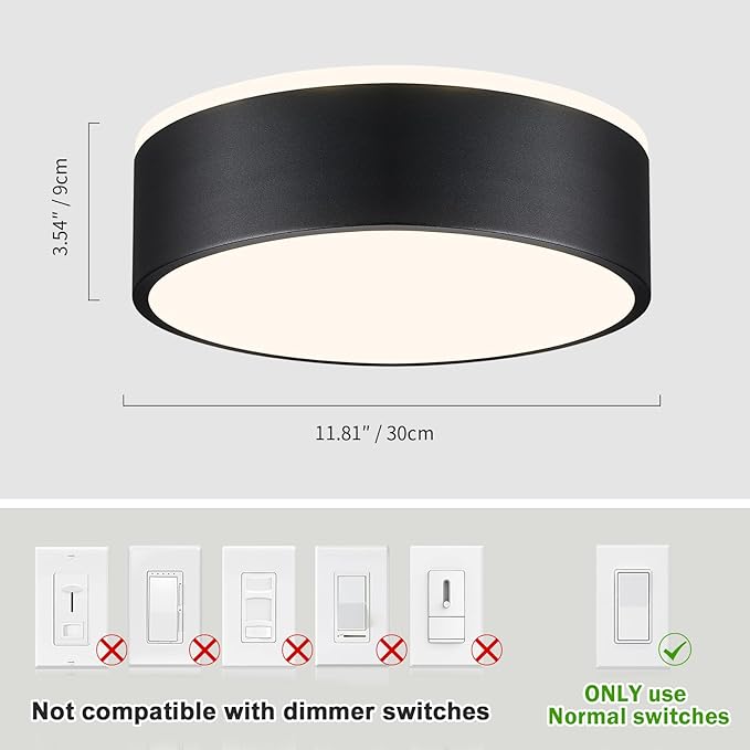 Vikaey Black LED Ceiling Light, Modern Flush Mount Ceiling Light Fixture, Not Dimmable Minimalist Round Metal Lighting Fixture Ceiling Lamp for Hallway, Entryway, Bedroom, Balcony, 11.81 Inch
