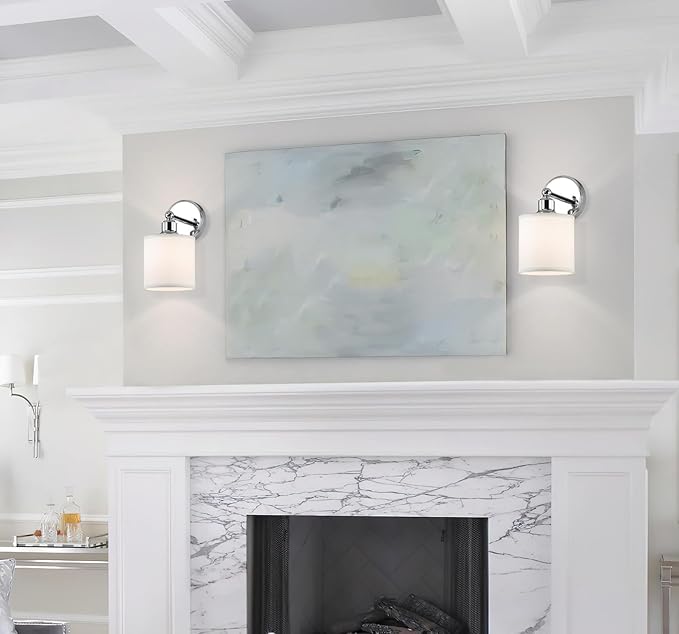 XiNBEi Lighting Wall Light 1 Light Wall Sconce with Drum Fabric Shade in Chrome, Modern Bathroom Vanity Light for Bathroom Bedroom & Living Room XB-W1214-1-CH