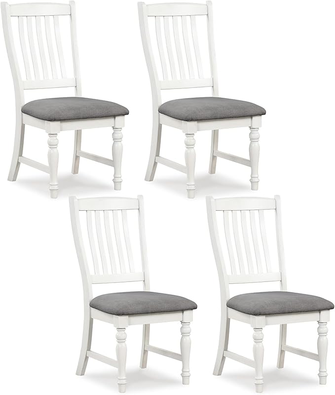 Giantex Wood Dining Chairs Set of 4, Farmhouse Kitchen Chairs with Solid Wood Frame, Max Load 355 Lbs, Armless Upholstered Dining Side Chairs with Cushion Seat, Slat Back Dining Room Chair, White