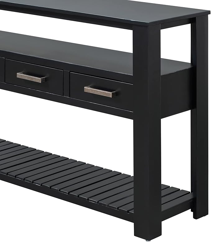 Modern Console Table 62-Inch Long Narrow Entry Sofa Table with Storage Shelves & Drawers for Living Room Entryway (Black)
