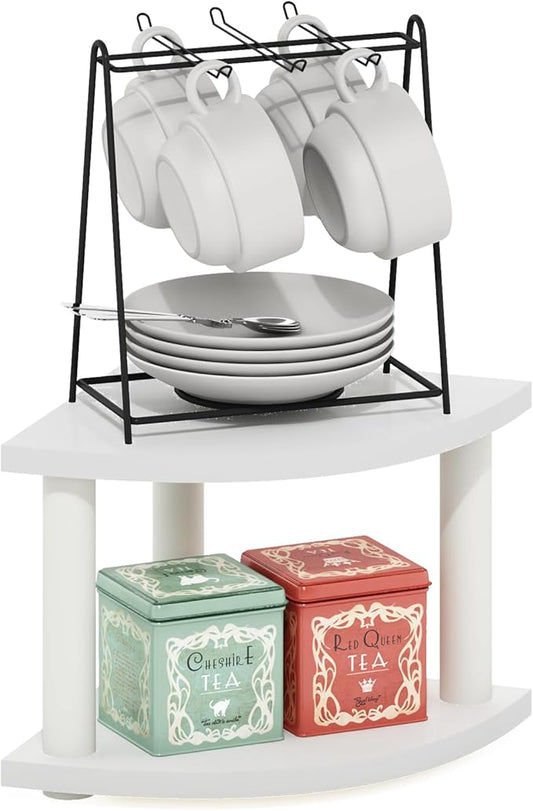 Furinno Turn-N-Tube Kitchen Countertop Organizer, 2-Tier Corner Countertop Organizer Shelf, Corner Shelf, for Kitchen, Pantry, Organizers and Storage, White