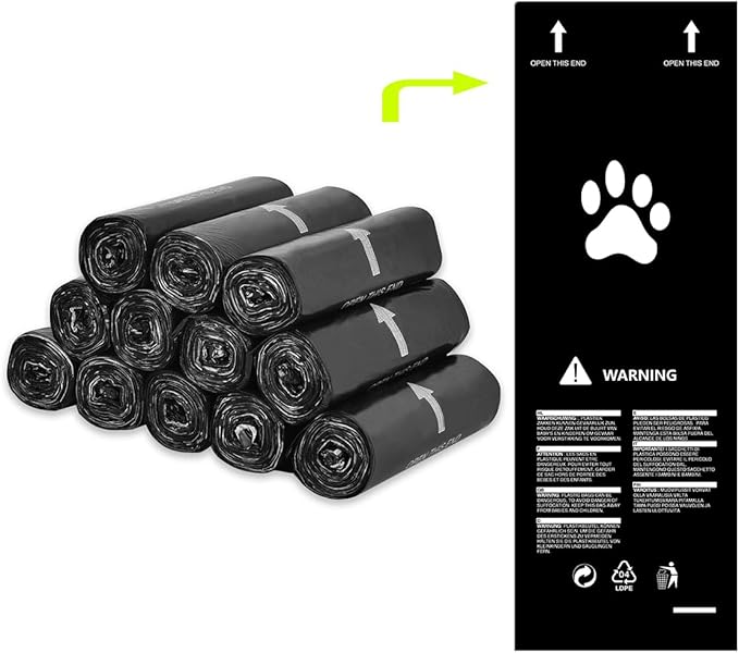 Dog Poop Trash Can with Lid for Outdoors，12-Liter Trash Can with 180PCS Black Plastic Bags, Pet Waste Container，Black-Y+180BK