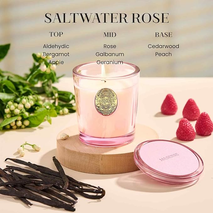 M&SENSE Natural Soy Candle | Saltwater Rose & Pink | 9.2 oz, 50H Burn Time | Luxury Scented Candle for Relaxation, Gifting, Home Décor | Ideal for Bedroom, Office, Party Ambiance