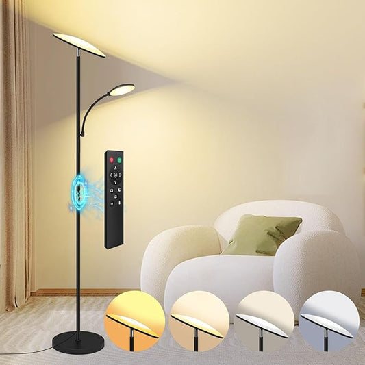 Floor Lamp, 2025 Upgraded 42W 4500LM Super Bright LED Floor Lamp with Rotatable Reading Light, Touch Remote Control & Memory Function, Stepless Dimmable Standing Lamp for Living Room Bedroom, Black