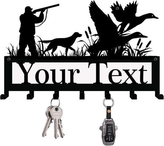 NIWAHO Personalized Family Name Metal Wall Sign with Hooks – Mallard Duck Hunting Key Rack Holder Wall Mount Customized Name for Entryway, Mudroom, Kitchen, or Bathroom Decor