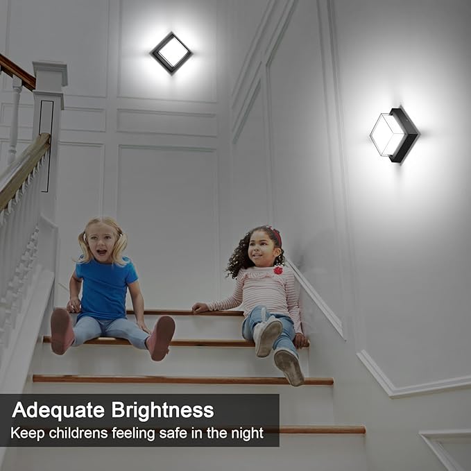 Exterior Wall Lights, Modern Waterproof Outdoor Ceiling Wall Mount Lighting, Black Square Small Led Porch Light with Anti-Rust 6000K Daylight 12W for Garage, Entryway,House