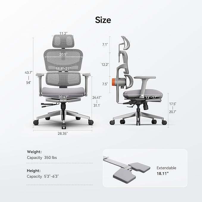 Newtral Ergonomic Office Chair with Auto-Following Lumbar Support, 136° Recline, Computer Desk Chair with 4D Armrests & Adjustable Headrest