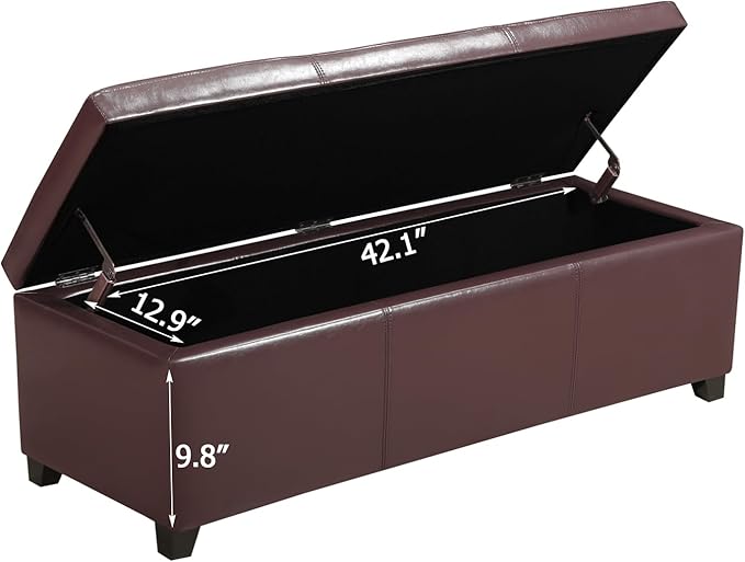 Joveco 47 Inch Storage Ottoman Bench,Tufted Leather Storage Bench with Nailhead Trim for Bedroom (47”,Auburn)