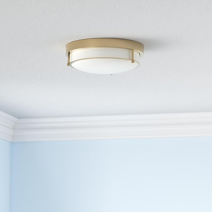 Flush Mount Light Fixture, 12 inch 2-Light Modern Ceiling Light with Brass Gold Finish for Hallway Kitchen Laundry Bedroom, 4822-BB