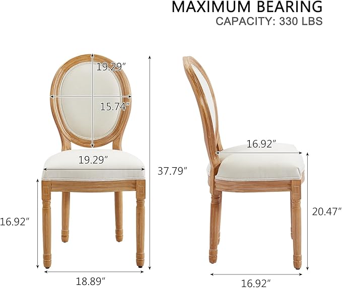 Nrizc French Country Dining Chairs Set of 2, Vintage Farmhouse Dining Chairs with Round Back, Solid Wood Dining Room Chairs, for Kitchen, Bedroom, Dining Room