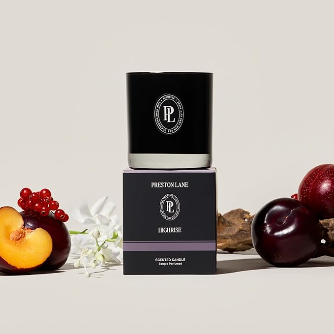 Preston Lane Luxury 2-Wick Scented Candle, Highrise, 7.5 oz Hand-Poured in USA | Long Burn Time (20-30 Hrs), Vegan Soy Wax Blend, Decorative Glass Vessel, Fine Italian Fragrance