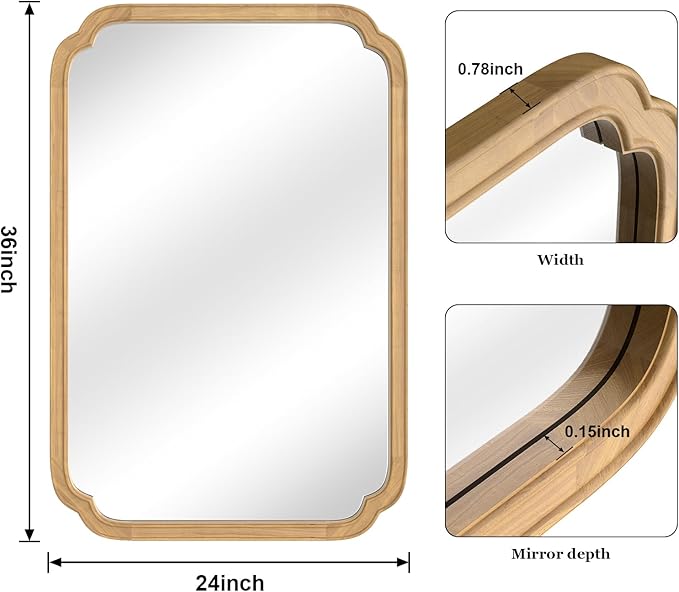 WallBeyond 24" x 36" Rounded Corner Arch Wall Mirror with Wood Frame for Entryway, Living Room or Bedroom Home Decor - Light Woodgrain 24" x 36" Natural Color