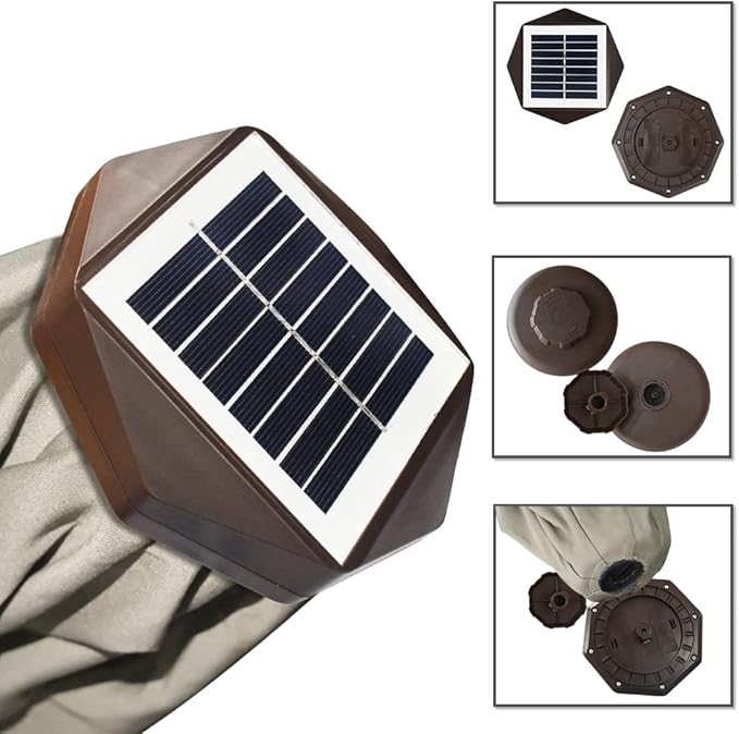 EliteShade USA 10-Year-Non-Fading Solar 9ft Market Umbrella with 80 LED Lights Patio Umbrellas Outdoor Table Umbrella with Ventilation, Antique Beige