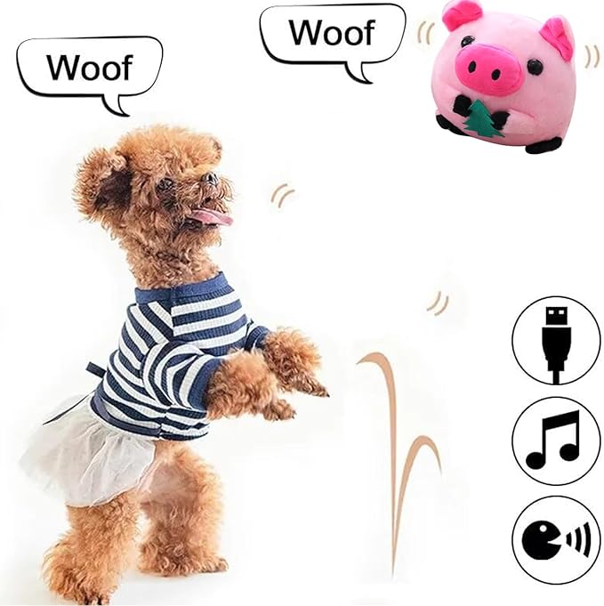 Active Moving Pet Plush Toy, Interactive Dog Toy Pet Bouncing Balls, USB Rechargeable Interactive Washable Cartoon Pig Plush Sound Electronic Dog Toy, Small Plush Sound Toys for Dogs (G)