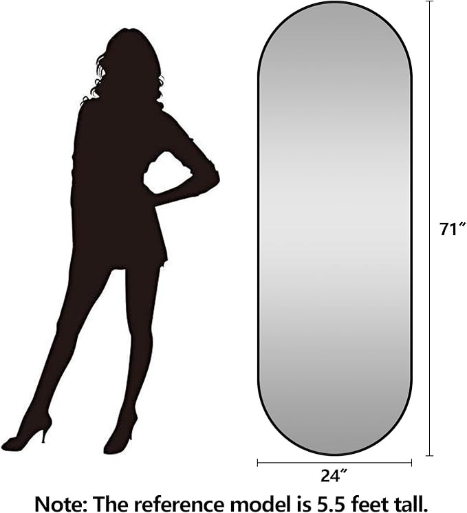 Oval Full Length Mirror, 71"×24" Wall-Mounted Floor Mirror with Metal Frame, Ultra-Clear Explosion-Proof Dressing Mirror, Simple and Classic Deco for Cloakroom/Bedroom/Living Room, Gold
