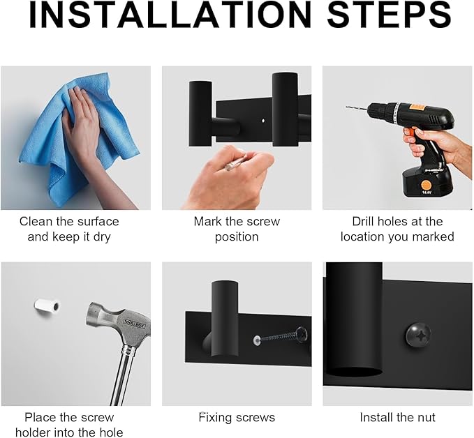 PMMASTO Coat Rack Wall Mounted, 3 "T Shaped Wall Hooks for Hanging, Heavy Duty Stainless Steel Coat Hook Rail for Hat Towel Robes in Bathroom Kitchen Mudroom Entryway (Black, 1PC)