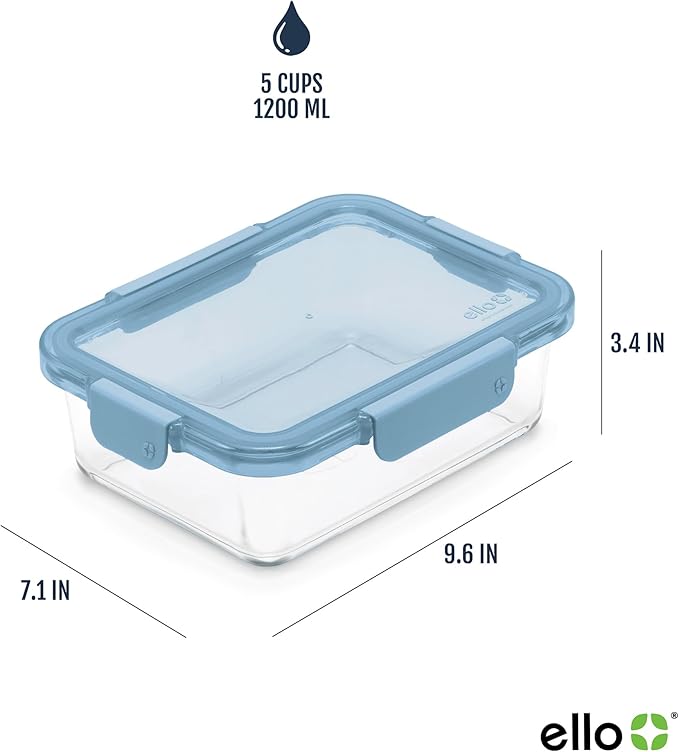 Ello Color Lock 5 Cup 10PC, 5 Pack Glass Meal Prep Sets Leak-Proof Glass Food Storage Containers with Airtight BPA-Free Plastic Lids, Dishwasher, Microwave, and Freezer Safe, Desert Festival