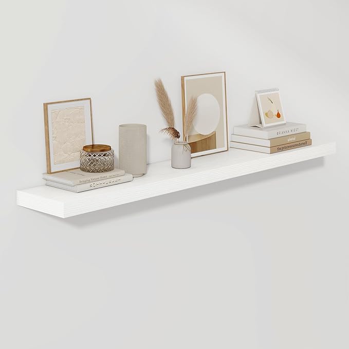 Fun Memories 55 Inch Floating Shelves for Wall, Fireplace Mantel Shelf with Invisible Heavy Duty Bracket, 8 Inch Deep Storage Shelf for Living Room, Kitchen, Farmhouse, White