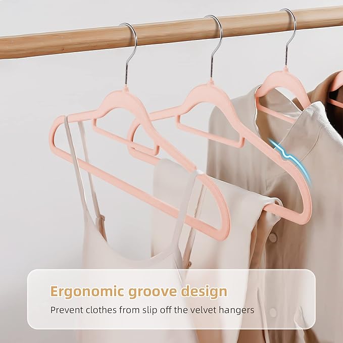 Velvet Clothing Hangers Non-Slip Pink Suit Hanger Space Saving Clothes Hanger Heavy Duty Adult Hanger Hangers with 360°Swivel Hook 20 Pack