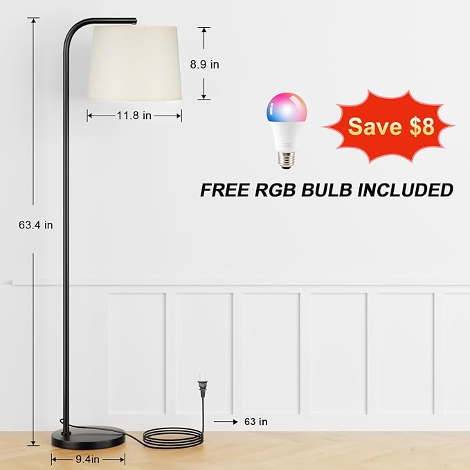 Ambimall RGB Floor Lamp - Remote Control, 8 Colors and 3000K-6500K Color Temperature, Fully Dimmable, Standing Lamp for Living Room with Rotating Head, Tall Lamp for Bedroom (RGB-Black and Beige)