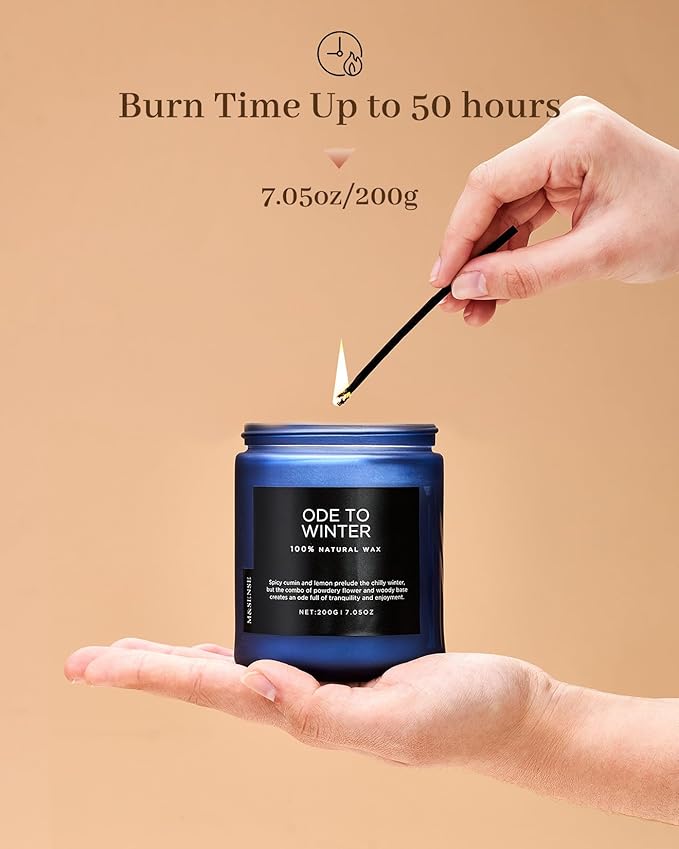 M&SENSE Ode to Winter Scented Candle for Home Natural Soy Wax Non Toxic Cotton Wick Winter Scent, 7.05oz Up to 50 Hours Burn Time Gifts for Christmas Holiday