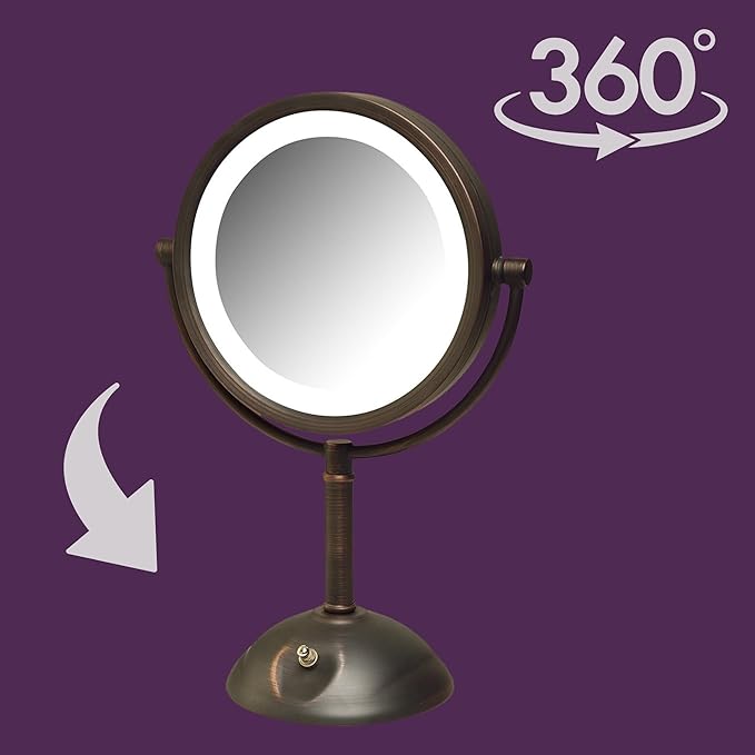 JERDON 8.5" Vanity Mirror with LED Lighting - 1X and 8X Magnification - Bronze Makeup Mirror - Model HL8808BZL