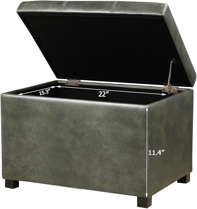 Joveco 24" Faux Suede Storage Ottoman Bench, Rectangle Foot Rest Stool for Living Room, Bedroom, Entryway, Moss Green