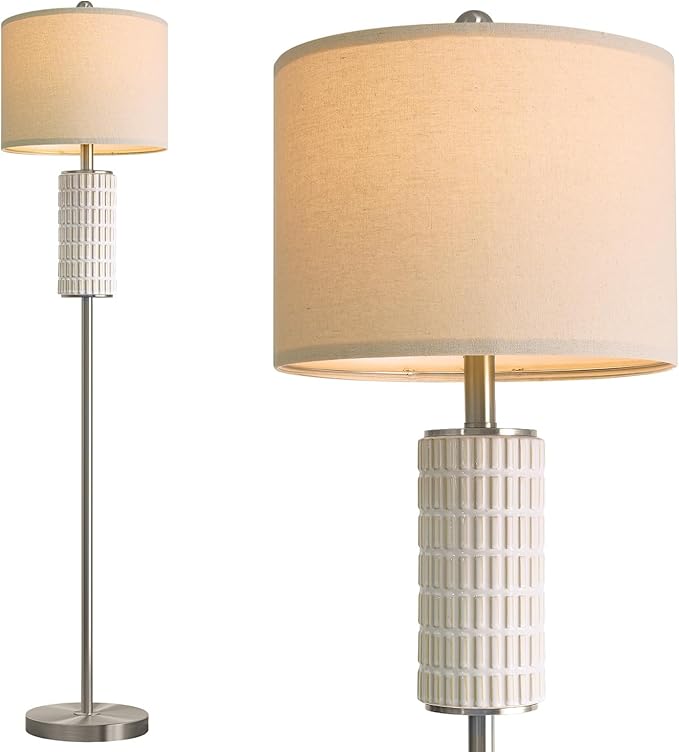 PoKat Silver Ceramic Floor Lamp for Living Room Bedroom, 64" Modern Tall Standing Lamp with Rotary Switch, Traditional Living Room Lamp for Corner, Home Office, Nursery