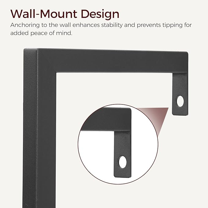 Ladder Shelf, 5-Tier Bookshelf, Ladder Bookcase with Wall Mount, Heavy Duty Industrial Style Storage Rack for Living Room, Office, Kitchen, Bedroom, Black LSBK5501