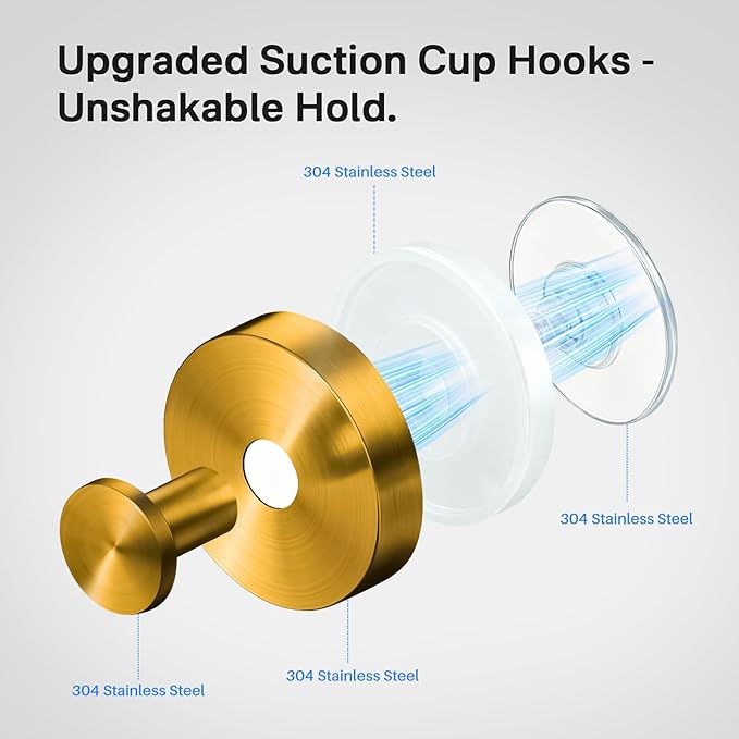 Suction Cup Hooks Stainless Steel Shower Hooks No Drill Towel Hooks Removable Wreath Hanger for Front Door, Bathroom Wall, Kitchen, Glass, Mirror (2 Pack)